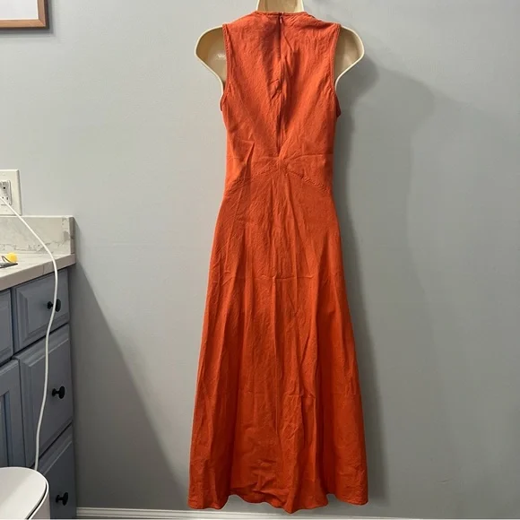 Zara Orange Sleeveless Linen Blend Maxi Sheath Dress Size Small - Picture 8 of 16